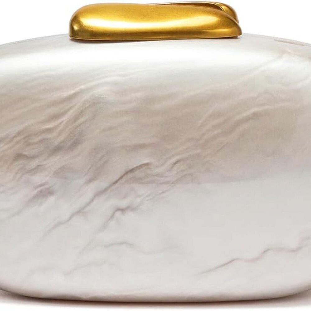 Pearl White Acrylic Clutch Purse for Women - Marbled Evening Bag, Elegant Party